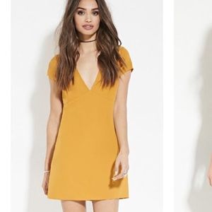 NWT Forever 21 Mustard Yellow V Neck Shift Dress